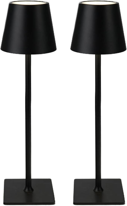 Cordless Table Lamp, Rechargeable Table Lamp with Touch Dimmable Control, Portable LED Desk Lamp for Indoor Patio (Black-Rectangle, 2)