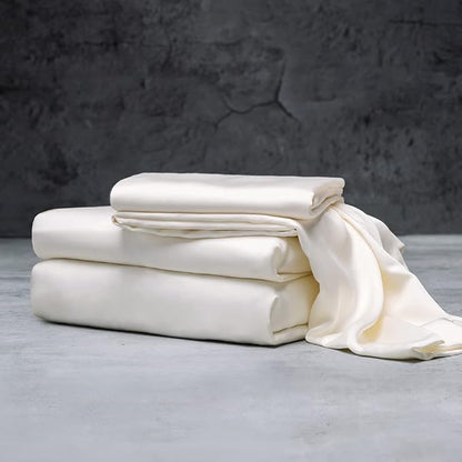 LUXOME Luxury Sheet Set | 100% Rayon (Viscose) from Bamboo | Queen Size - Ivory | Deep Pockets | 4-Piece Set (Fitted, Flat, 2 Pillowcases)