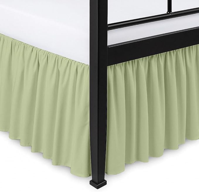 Ruffled Bed Skirt Split Corners with Platform, Tailored Fit Hotel Quality Wrinkle Free Ultra-Soft Microfiber Dust Ruffle, Upto 21 Inch Drop, Full XL, Sage