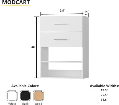 2 Drawer Short Tower Closet Unit, Modular Closet System, Wood Closet System Organizer with Storage for Walk In Closets, Clothing Rack Closet for Hanging Clothes, Bedroom, White, 19.5"W