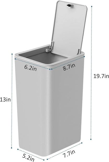 TIPGO Bathroom Trash Can with Lid, 10 Liter/ 2.6 Gallon Slim Garbage Can, Small Trash Bin Waste Basket with Pop-Up Lid for Kitchen, Bedroom, Living Room, Office (Grey)
