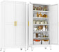 75" Metal Kitchen Pantry Cabinet,White Storage Cabinet with Doors and 5 Adjustable Shelves, Cabinet with 2 Metal Handles,Tall Cabinet for Livingroom,Pantry, Bathroom,Kitchen