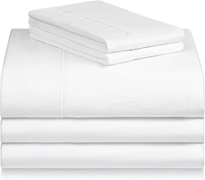 LuxClub 5 PC Split King Sheet Set Bed Sheets Deep Pockets Wrinkle Free Cooling Sheets Machine Washable Hotel Bedding Silky Soft - White Split King
