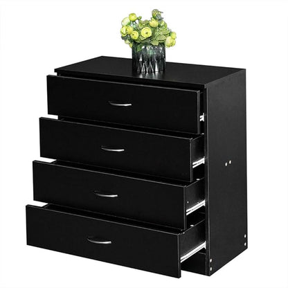 Karl home Black 4 Drawer Dresser for Bedroom, Modern Nightstand Storage Chest of Drawer, Wooden Side Table End Table, Living Room, Reception Room