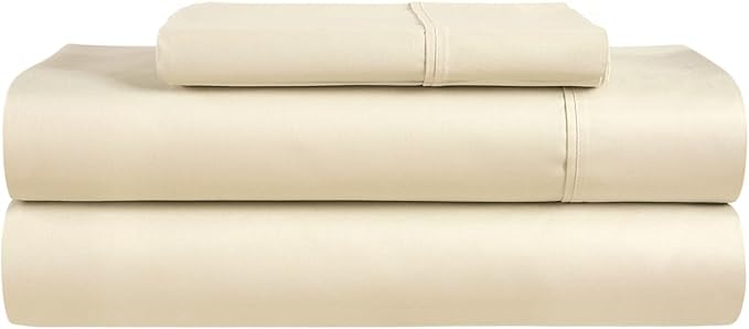 CHATEAU HOME COLLECTION 400 Thread Count Cotton Bed Sheets Twin XL Size Bed Set Fits Upto 17" Twin XL Matress, 3 Piece Soft Sateen Weave Machine Washable Luxury Beige Bedding- Ivory