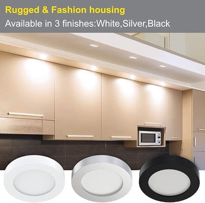 VST Under Cabinet Lighting Plug in with Wired Touch Dimmer Switch,Recessed or Surface Mount Design,Warm White 3000K 12V 2W(12W Total, 60W Equivalent),6 Pack Black Puck Lights Fixtures