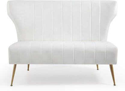50’’ Armless Loveseat Sofa, Comfy Upholstered Velet Small Couch Sofa with Gold Legs, 2 Seater Tufted Modern Couch for Living Room, Bedroom, Apartment Small Space (White)