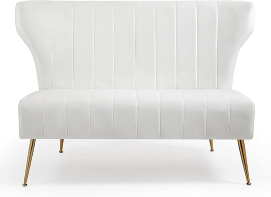 50’’ Armless Loveseat Sofa, Comfy Upholstered Velet Small Couch Sofa with Gold Legs, 2 Seater Tufted Modern Couch for Living Room, Bedroom, Apartment Small Space (White)