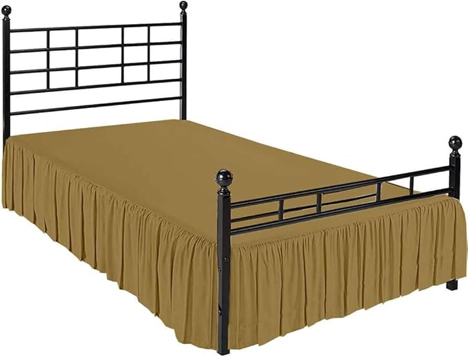Taupe Solid Ruffled Bed Skirt Twin XL-16 Inch Drop Split Corner, Microfiber Bedskirt with Platform Three Sided Coverage