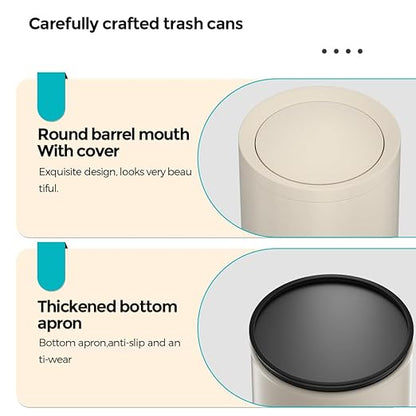 2.6 Gallon/10L Metal Trash Can with Swing Lid, Double Bucket,Round Waste Basket,Black,Modern,Elegant Garbage can,for Bathroom,Living Room,Kitchen,Office,Home,Bedroom(12L-White)