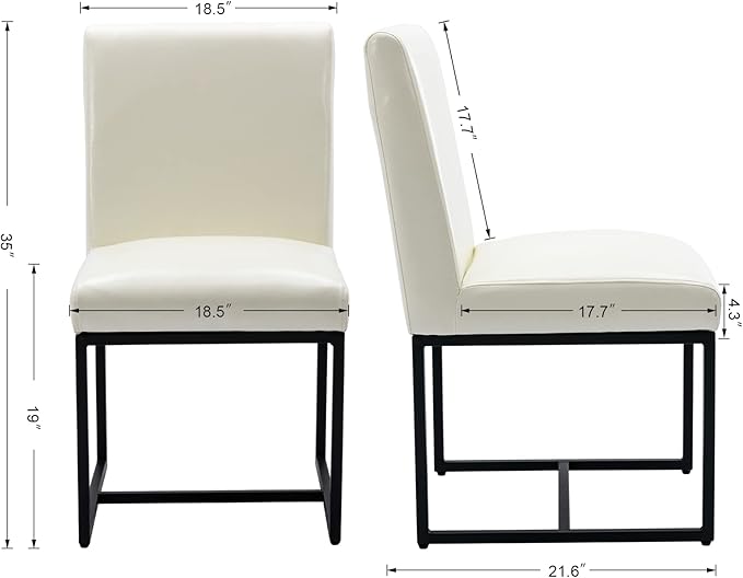CIMOTA Modern Dining Chairs Set of 6, Leather Dining Room Chairs Upholstered Armless Guest Side Chair with Black Base for Dining Room/Kitchen, Cream 6PCS