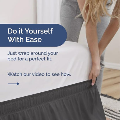 Wrap Around Dust Ruffle Bed Skirt - Charcoal - for King Size Beds w/ 12 Inch Drop - Easy Fit Elastic Strap - Adjustable Pleated Bedskirt w/Brushed Fabric - Wrinkle Free - for Women, Men, Kids & Teens