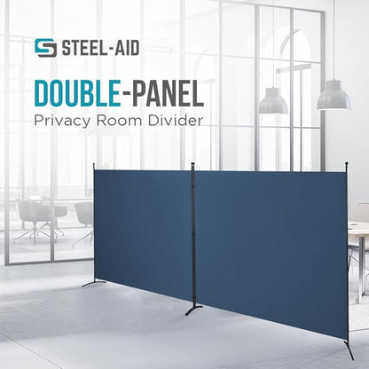 SteelAid Room Divider (Double Panel) – Folding Partition Privacy Screen for Office, Classroom, Dorm Room, Kids Room, Studio, Conference - 142" x 72" - Easy to Assemble, Freestanding & Foldable