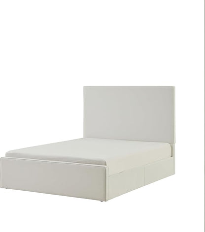King Size Upholstered Bed Frame, 52" High Headboard Wingback Bedframe, Lucas Tall Headboard Floor Platform Beds, No Box Spring Needed No Noise/Minimalist/Coconut Micro Suede, White