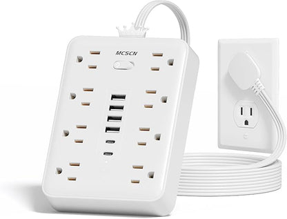 Surge Protector Power Strip(900J) -MCSCN 8 Outlets 6 USB - 15A/1875W - 10ft Extension Cord,Ultra-Thin Plug & Cord - UL Certified - Home/Office Use
