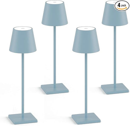 4 Packs Rechargeable LED Table Lamp,6000mAh Outdoor Cordless Desk Lamp Waterproof Portable, Stepless Dimmable Lamps for Restaurant/Bedroom/Outdoor (Blue)