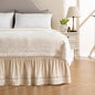 MIYE Wrap Around Ruffled Lace Bed Skirt, Elastic Dust Ruffle with Adjustable Belts, Easy to Put On, Bed Frame Cover, Machine Washable (Embroidered/Beige, King/Queen-15 Drop)
