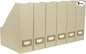BLU MONACO | Cardboard Magazine File Holder Set of 6 | Vertical Magazine File Holder with Label Slots | Beige Linen Foldable File Organizers for Desk Shelf Office