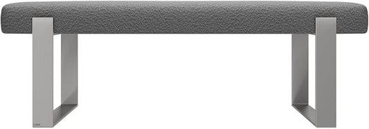 VANT Upholstered Bed Bench - Boucle Grey - Brushed Nickel - Contemporary Modern, Bedroom Bench Seat, Hallway, or Entryway