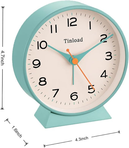 4.5" Battery Operated Retro Analog Alarm Clock, Small Silent Bedside Desk Clock,Lighted on Demand, Battery Operated, Snooze, for Living Room, Bedroom, Bedside, Desk(Green)