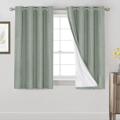 PrinceDeco 100% Blackout Curtains 54" Long Green Blackout Curtains for Bedroom Linen Texture Solid Thermal Insulated with White Liner Luxury Decor for Nursery 52x54 Inch (2 Panels)
