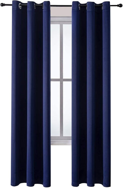 ChrisDowa Grommet Blackout Curtains for Bedroom and Living Room - 2 Panels Set Thermal Insulated Room Darkening Curtains (Navy Blue, 42W x 84L)