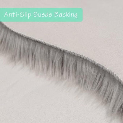 duduta Gray Faux Sheepskin Chair Seat Covers, Fluffy Shag Fur Throw Rugs Room Decor 2x3 ft