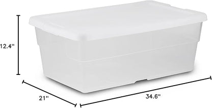 Sterilite 6 Qt Storage Box, Stackable Bin with Lid, Plastic Container to Organize Shoes and Crafts on Closet Shelves, Clear with White Lid, 1-Pack