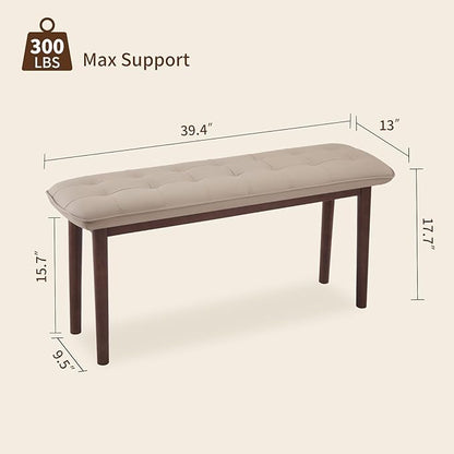40'' Solid Wood Dining Bench with Cushion, Faux Leather Upholstered Bench for Dining Room Table, Kitchen, Entryway, or Bedroom End of Bed