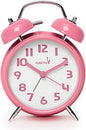 {Loud Alarm for Deep Sleepers) 4'' Twin Bell Alarm Clock with Backlight for Bedroom and Home Decoration(Pink)