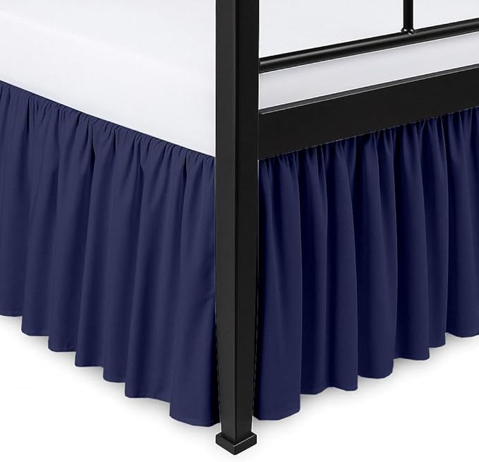 Ruffled Bed Skirt Split Corners with Platform, Tailored Fit Hotel Quality Wrinkle Free Ultra-Soft Microfiber Dust Ruffle, Upto 10 Inch Drop, Full XL, Navy Blue