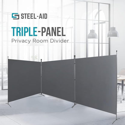 Steel-AID Triple-Panel Privacy Room Divider – Folding Partition Privacy Screen for Office, Classroom, Dorm Room, Kids Room, Studio, Conference - 216" x 72" - Easy to Assemble, Freestanding & Foldable