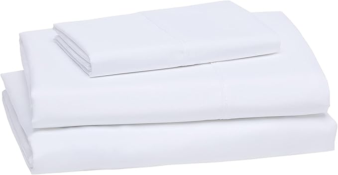 Amazon Basics Lightweight Super Soft Easy Care Wrinkle Free Microfiber 3 Piece Bed Sheet Set with 14-Inch Deep Pockets, Twin, Bright White, Solid, Kids, Men & Women Bedding (Pack of 4)