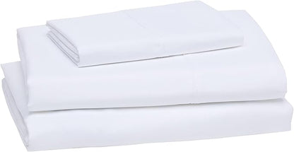 Amazon Basics Lightweight Super Soft Easy Care Wrinkle Free Microfiber 3 Piece Bed Sheet Set with 14-Inch Deep Pockets, Twin, Bright White, Solid, Kids, Men & Women Bedding (Pack of 4)