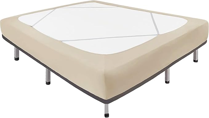 Biscaynebay Decorative Box Spring Cover Full & Full XL Size, Light Camel Luxurious Jersey Knitting Stretchy Wrap Around 4 Sides Bed Skirt for Home/Hotels, Easy Fit Wrinkle Free Machine Washable