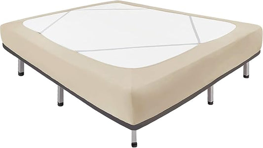 Biscaynebay Decorative Box Spring Cover Full & Full XL Size, Light Camel Luxurious Jersey Knitting Stretchy Wrap Around 4 Sides Bed Skirt for Home/Hotels, Easy Fit Wrinkle Free Machine Washable