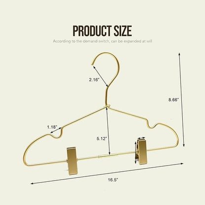 16.5" Adult Gold Metal Clips Pants Coat Clothes Hangers,30 Pack Coat Suit Closet Storage Display,Space Saving Standard Size Adult Clothing for Home Garment Clothes Shop