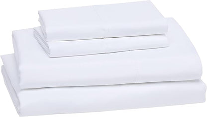 Amazon Basics Luxury, Ultra Soft, Breathable Lightweight Microfiber 4 Piece Bed Sheet Set with 14-Inch Deep Pockets, King, Bright White, Solid