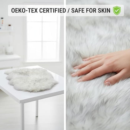 Super Area Rugs Gray & White Mix Sheepskin Rug Genuine Single 2x3ft Pelt Fluffy Fur Seat Cushion and Chair Cover