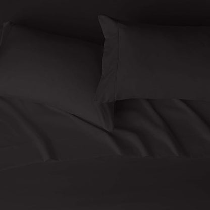 Amazon Basics Lightweight Super Soft Easy Care Microfiber 4 Piece Cozy Comfortable Bed Sheet Set with 14-Inch Deep Pockets, Queen, Black, Solid