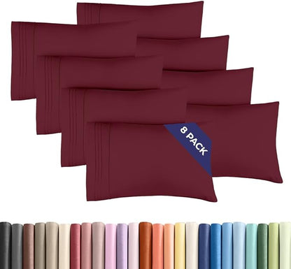King Pillow Cases Set of 8 - Ultra Soft Hotel Quality Pillowcase Covers - Comfy & Wrinkle Free - Shrink, Stain & Fade Resistant - Easy-Care, Machine Washable Pillow Protectors - 8 Piece Set - Burgundy