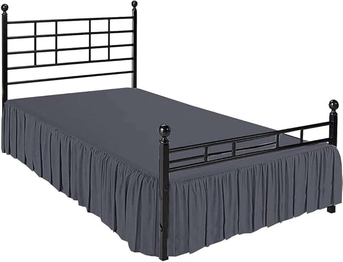 Dark Grey Solid Ruffled Bed Skirt Twin-30 Inch Drop Split Corner, Microfiber Bedskirt with Platform Three Sided Coverage