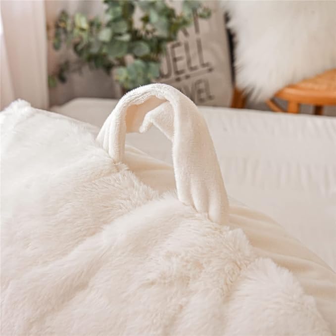 Holawakaka Large Faux Fur Bed Rest Pillow with Arms, Rabbit Fur Reading Pillows Perfect for Adults Men Women, Arm, Back, Pregnancy Lumbar & Head Neck Coccyx Lower Back Support Cushion (Ivory)