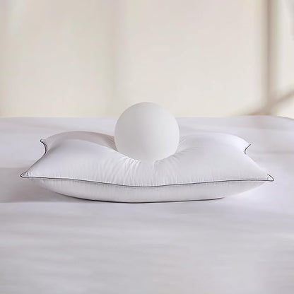 Goose Feather Down Fiber Standard Pillow Single Pack, Luxury 3-Chamber Pillows with Soft & Down-Proof Cover, Fluffy Plush Hotel Bed Pillows for Side, Back & Stomach Sleepers, 20"x26"