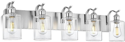 5 Light Bathroom Vanity Light, Brushed Nickel Vanity Lights for Morden Bathroom Lighting Fixtures Over Mirror Wall Light Fixtures with Clear Glass Shade ZCVL01BN-5