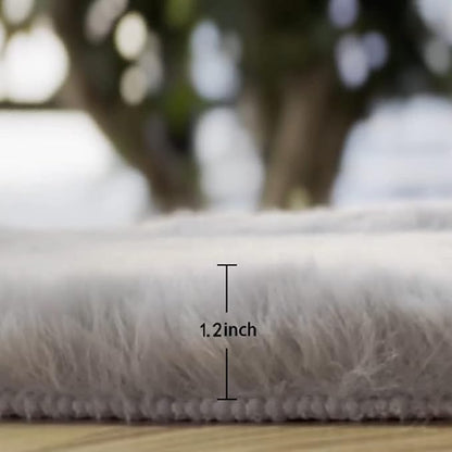 Grey Round Rug 3ft Machine Washable Shaggy Area Rugs for Living Room Faux Bunny Fluffy Fur Rug for Bedroom Small Circle Nursery Rug