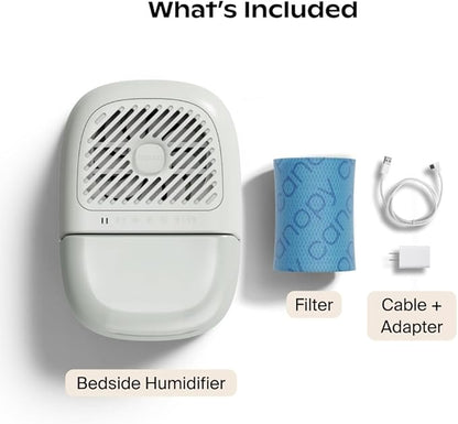 Canopy Bedside Humidifier 2.0, White, 36 HR Run Time, 2.5L Capacity - Reading Light & White Noise - Alleviate Symptoms of Allergies, Flu, Cold, Dry Skin - Humidifier, Filter, Power Cord & Adapter