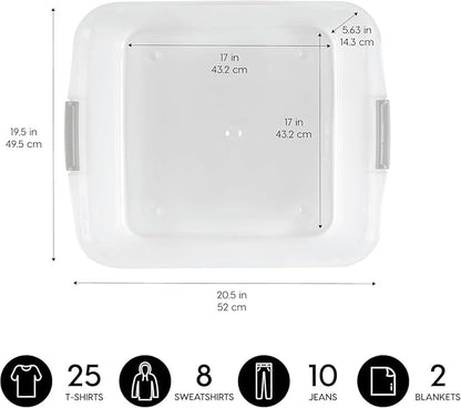 IRIS USA 33 Qt Plastic Under Bed Storage Organizer Bin Container with Secure Lids and Durable Black Buckles, 3-Pack, Multi-Purpose for Clothes Shoes Clothing Bedding, Short, Clear