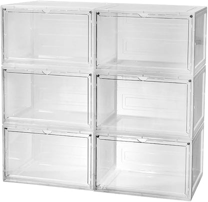 Transparent Plastic Stackable Shoe Storage Box, 6 Pack Side Opening Shoe Box, Suitable For Storing And Displaying Sneakers 13'' x 11.2‘ x 7.5’ (Transparent Colour)