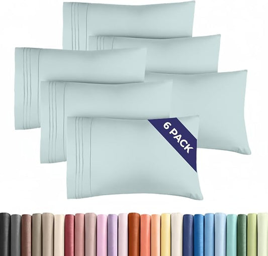 King Pillow Cases Set of 6 - Ultra Soft Hotel Quality Pillowcase Covers - Comfy & Wrinkle Free - Shrink, Stain & Fade Resistant - Easy-Care, Machine Washable Pillow Protectors - 6 Piece Set - Ice Blue